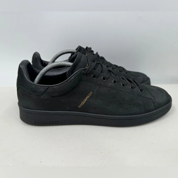 Dsquared2 Mens Black Soft Leather Low-top Sneakers Size 44 - Picture 3 of 8
